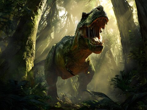 El rugido del Tiranosaurio en la jungla ancestral.