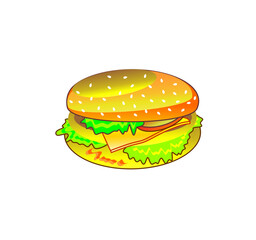 Cartoon burger illustration background. Fast food burger illustration background. Colorful burger illustration background. Cheeseburger illustration background. Burger icon.
