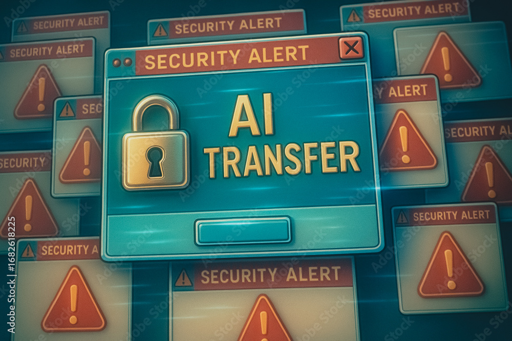 Aufkleber ai transfer security alert: a conceptual image depicting a security alert, with a focus on an ai tra