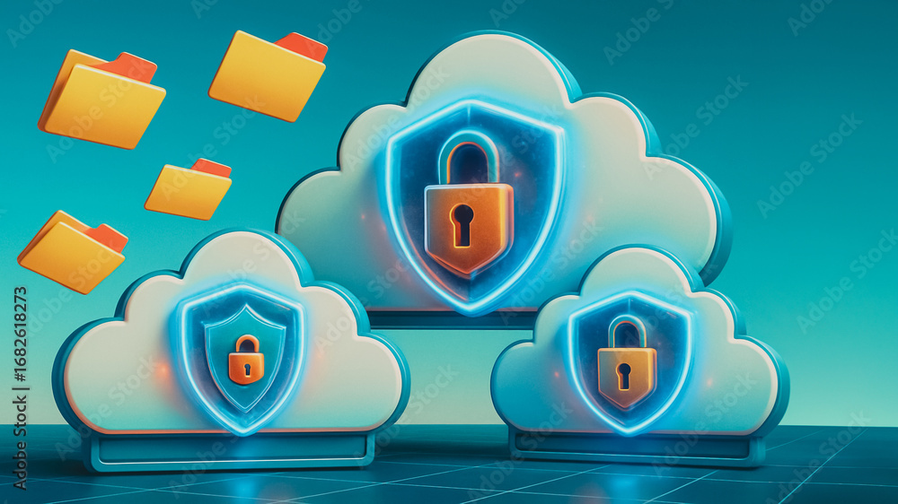 Aufkleber cloud security in the digital realm: an abstract digital illustration showcasing cloud computing wit