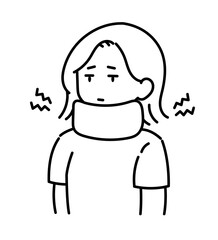 ネックサポーターを着ける女性のイラスト　線画のみ