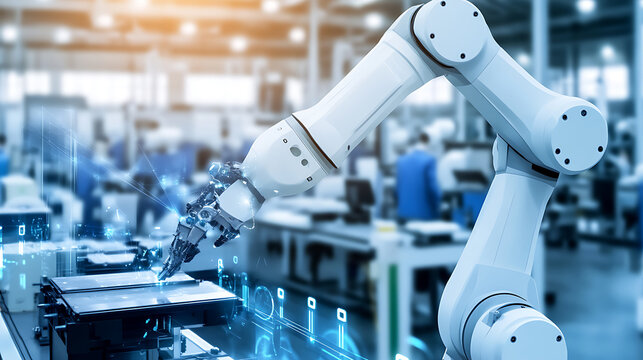 Robotic Arm in Action within a Modern Industrial Factory