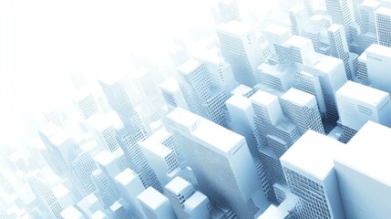 Obraz premium Abstract cityscape illustration with futuristic buildings in white and blue tones