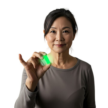 Woman Holding Small Glowing Object: Technology Advancement Concept
