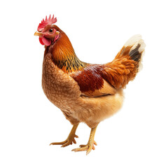 Fototapeta premium Brown hen isolated on black background poultry farm animal feathers, isolated on a transparent background