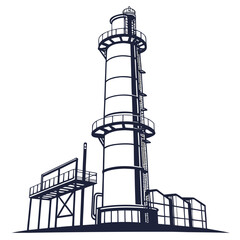 Striking industrial factory tower structure silhouette vector illustration depicting a manufacturing or production facility design concept for modern development
