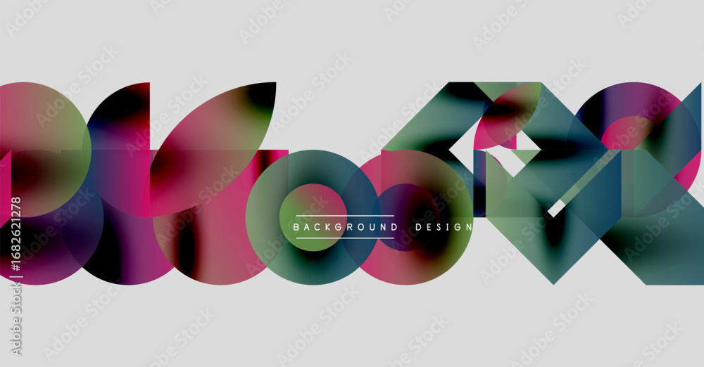 Poster abstract colorful shapes overlap, creating dynamic visual effect. modern design elements suggest cre