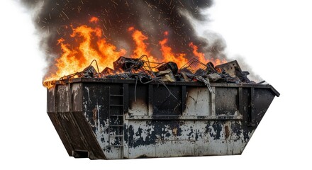 Obraz premium Intense dumpster fire with billowing smoke casting a grim spectacle of urban decay