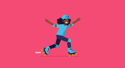 Obraz premium Happy Person Roller Skating with Protective Gear.