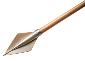 A single arrow with a pointed metal head and wooden shaft, isolated on transparent background