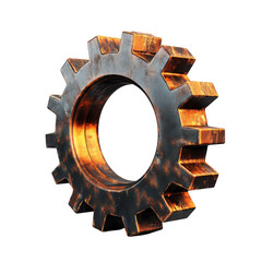 Rusty metal gear showcasing industrial design and mechanical engineering with a vintage steampunk aesthetic and cogwheel detail on transparent background