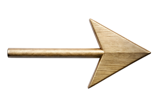 A single golden arrow pointing to the right, isolated on transparent background