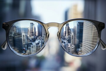 Glasses reveal a vibrant world with bustling streets and autumn foliage