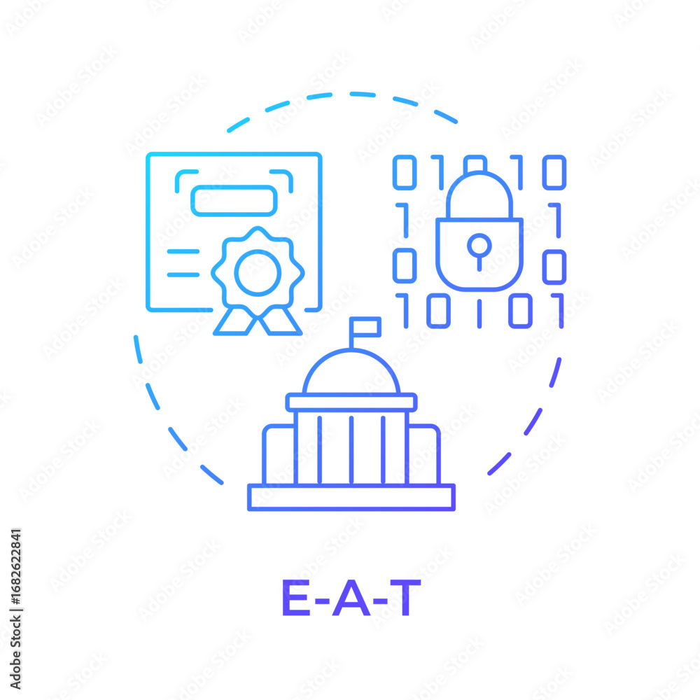 Poster e-a-t blue gradient concept icon. software security, programming. certification, standard. round sha