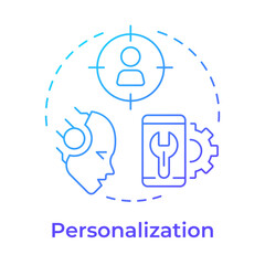 Personalization blue gradient concept icon. Artificial intelligence. Target audience, marketing. Round shape line illustration. Abstract idea. Graphic design. Easy to use in presentation, infographic