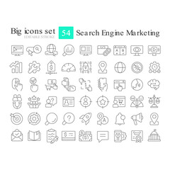Search engine marketing line icons set. Target audience, customer satisfaction. Seo optimization. Isolated vector outline illustrations. Thin lineart iconset symbols. Editable stroke