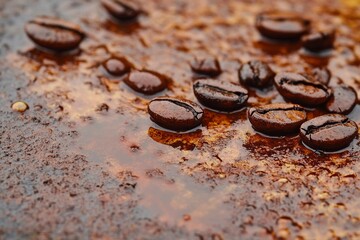 Close-up view of a rusty surface showing intricate natural stains and textures in an industrial setting