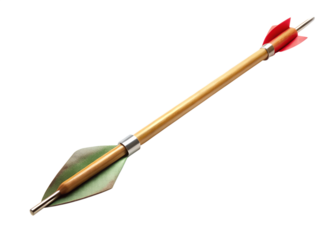 Traditional arrow with red fletching isolated on transparent background