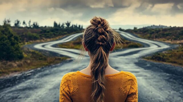 woman at a crossroads. Selective focus