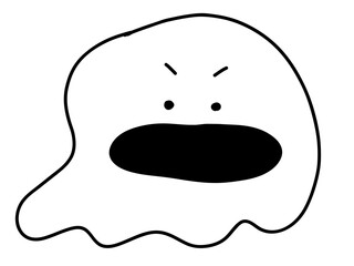 ハロウィンのかわいいおばけ　シルエット　手なし　デフォルメ　怒っている　白ver.