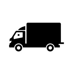 Black silhouette icon of a delivery truck or lorry on a white background, representing logistics and shipping services.