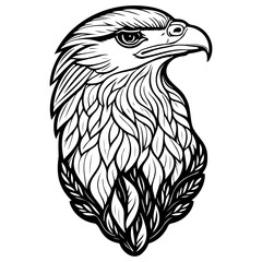 Detailed line art depicts a regal eagle head with intricate feather patterns and strong character