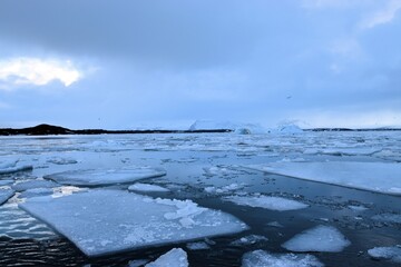 アイスランドの氷河湖に浮かぶ流氷群
