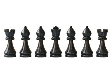 Detailed chess pieces rook bishop queen game strategy board isolated elements chessboard tactics isolated on transparent background