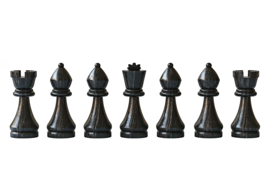 Detailed chess pieces rook bishop queen game strategy board isolated elements chessboard tactics isolated on transparent background