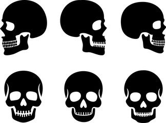 Skull Side Front Silhouette Icon Set Illustration