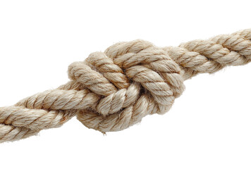Close-up of a complex knot in a light beige rope