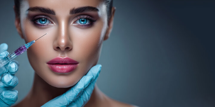 Female face during a beauty treatment with a syringe