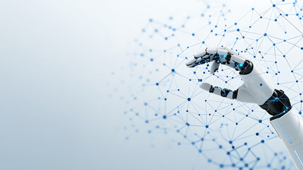 Fototapeta premium Robotic Hand Interacting with Digital Network