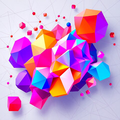 Vibrant Multicolored Geometric Crystals On Light Grid Background