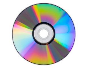 A shiny compact disc viewed from directly above, vibrant rainbow colors reflecting ac 403607
