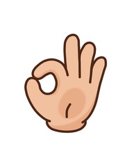 Vector illustration of a cartoon hand showing OK or Ready sign. Cute emoji style design, perfect for icons, stickers, and communication graphics