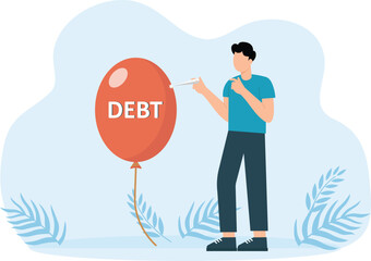 Hand with needle pierces the balloon debt concept,

