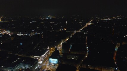 Aerial View Budapest Night from the bird's-eye view at night. Shooting with a drone.