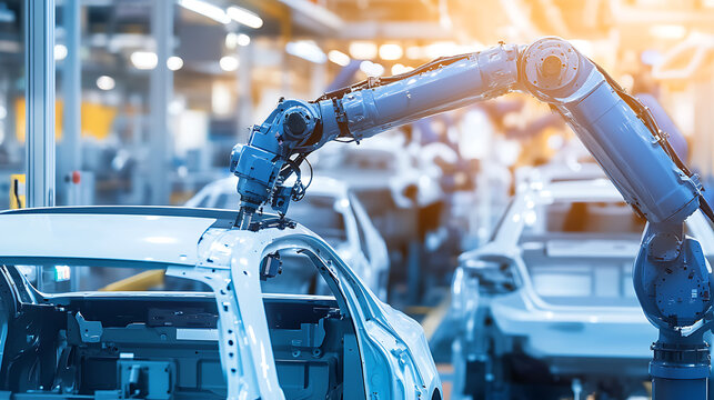 Robotic Arm Assembling Car Frames in a Modern Factory
