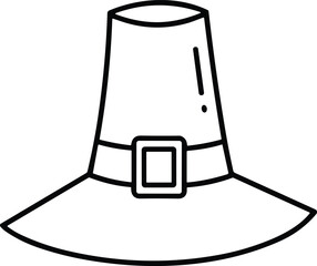 Pilgrim Hat Outline – Simple Line Art Vector with Buckle for Thanksgiving and Seasonal Design