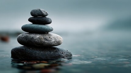 Zen Stones by the Water: A Serene Landscape