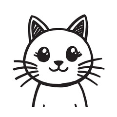 Cat Doodle Black and White Illustration Vector Image Cute Kitten Sketch Line Art Drawing Silhouette