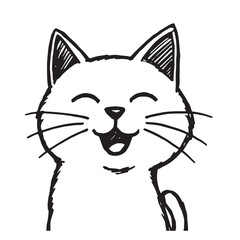 Cat Doodle Black and White Illustration Vector Image Cute Kitten Sketch Line Art Drawing Silhouette