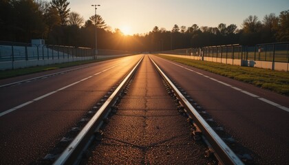 Golden Hour at the Racetrack: Dual Tracks Converge at Sunset