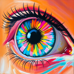 Vibrant Multicolored Iris With Long Lashes And Tear