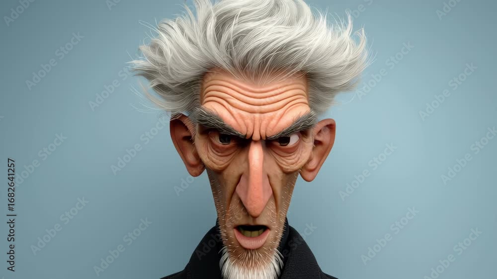 Aufkleber animated character transitions from stern expression to joyful smile, showcasing a dynamic emotional