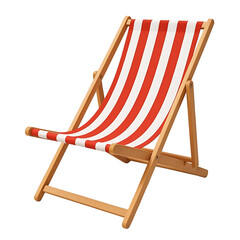Red And White Striped Wooden Deck Chair on transparent Background