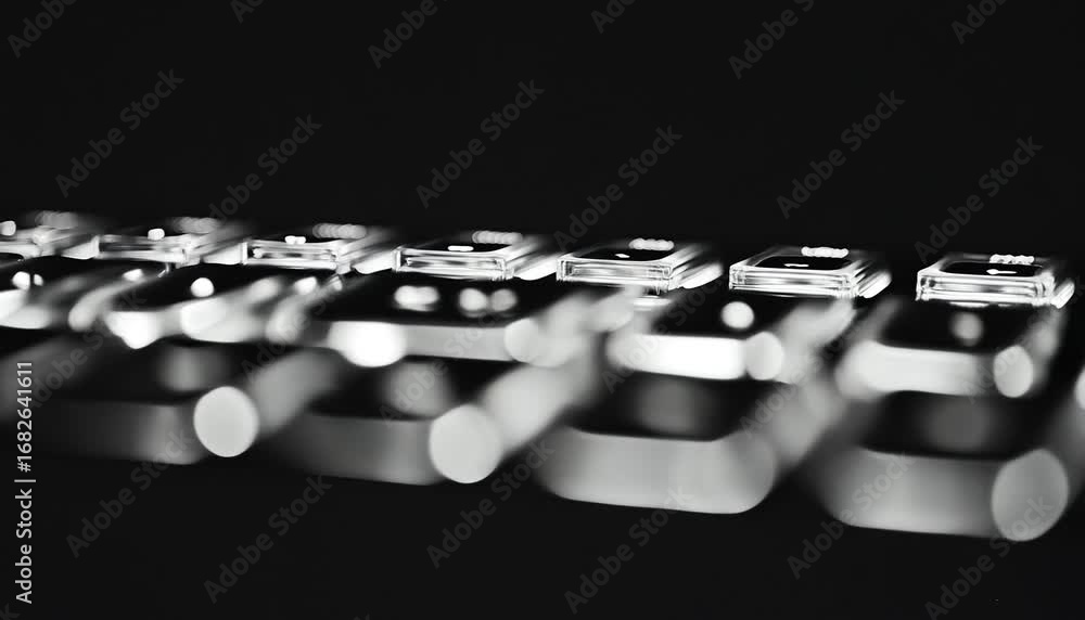 Poster close-up view of illuminated keyboard keys against a dark, sophisticated background