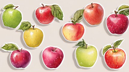Set of apple in 2d sticker