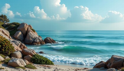 Obraz premium mint ocean mist theme with gentle lagoon teal with cloudy mint, dreamy horizon gradient, mint tinted sparkle dust, soft focus seafoam fade, serene and aquatic